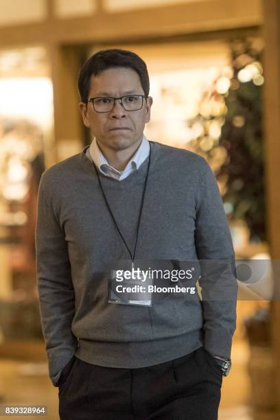 Veerathai Santiprabhob, governor of the Bank of Thailand, arrives for a dinner during the Jackson Hole economic symposium, sponsored by the Federal...