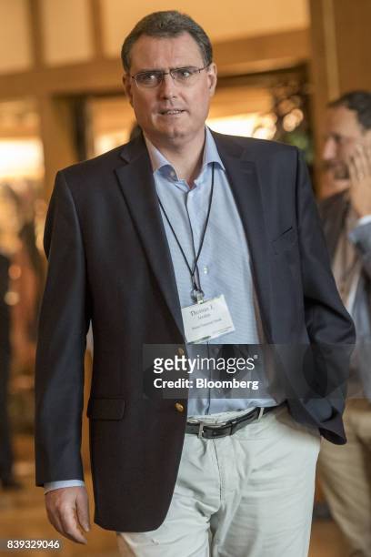 Thomas Jordan, president of the Swiss National Bank , arrives for a dinner during the Jackson Hole economic symposium, sponsored by the Federal...