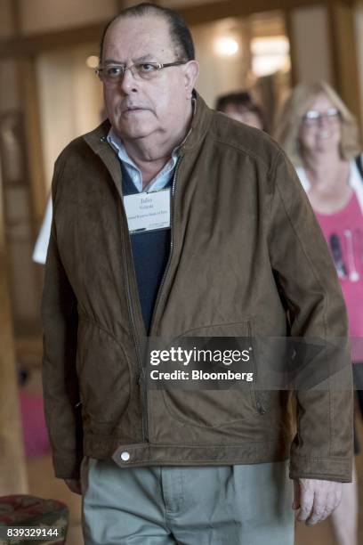 Julio Velarde, president of Banco Central de Reserva del Peru, arrives for a dinner during the Jackson Hole economic symposium, sponsored by the...