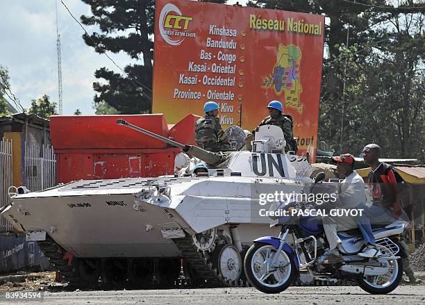 United Nations Mission in Democratic Repoblic of Congo soldiers patrol on December 6, 2008 in Goma. Rwandan Hutu rebels based in Democratic Republic...