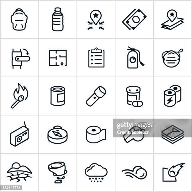 emergency preparedness icons - evacuation stock illustrations