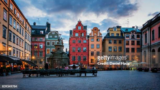 nightfall on stortorget square in stockholm's old town - stockholm stock pictures, royalty-free photos & images