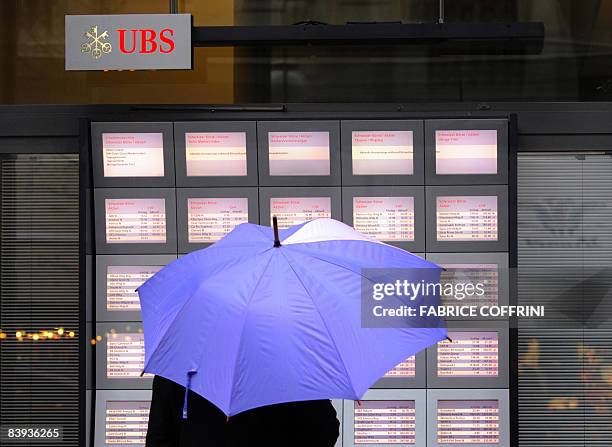 Man watches the stock exchange rates on screens at the Swiss banking branch UBS on December 6, 2008 in Zurich. The Swiss government on December 5,...