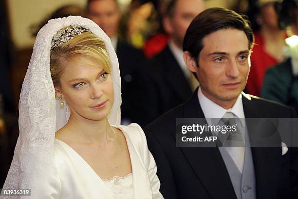 Archduchess Maria Christina of Austria and Count Rodolphe of Limburg Stirum attend their civil wedding ceremony at the Mechelen City Hall, on...