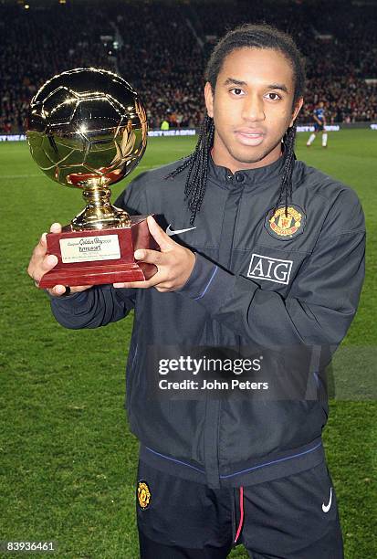Anderson of Manchester United poses with his Tuttosport Golden Boy of 2008 award ahead of the Barclays Premier League match between Manchester United...