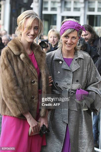 Princess Maria-Laura and Princess Astrid of Belgium arrive at the Mechelen City Hall for the wedding of Archduchess Maria Christina of Austria and...