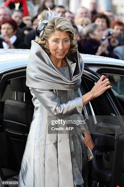 Countess Colienne of Limburg Stirum, mother of the groom, arrives at the Mechelen City Hall for the wedding of Archduchess Maria Christina of Austria...