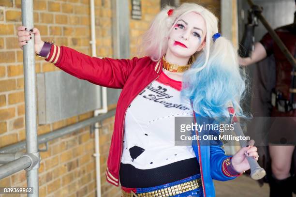 Cosplayer as Harley Quinn during Day 1 of the London Super Comic Con at Business Design Centre on August 25, 2017 in London, England.