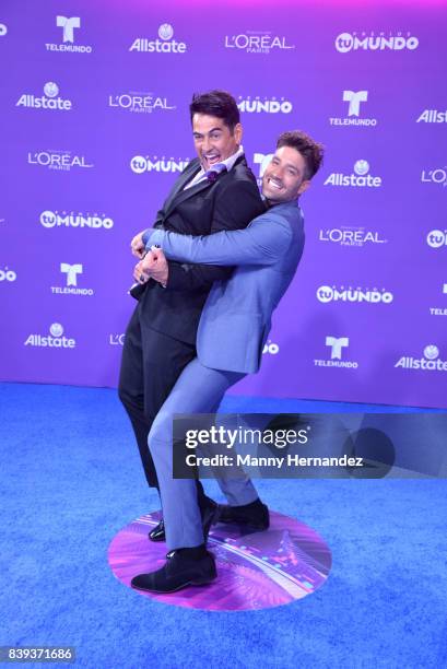 Gabriel Porras and David Chocarro arrives at Telemundo's 2017 'Premios Tu Mundo' at American Airlines Arena on August 24, 2017 in Miami, Florida.