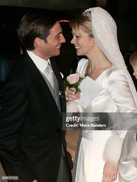 Count Rodolphe of Limburg-Stirum and Archduchess Marie-Christine of Austria leave Saint Rombouts Cathedral after their wedding on December 06 2008 in...