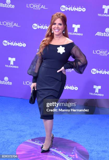 María Celeste Arraras arrives at Telemundo's 2017 'Premios Tu Mundo' at American Airlines Arena on August 24, 2017 in Miami, Florida.