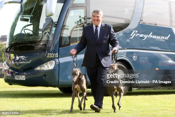 Chief Executive of First Group Sir Moir Lockhead at the launch of First Group's new Greyhound UK coach service in Potters Field Park, London.