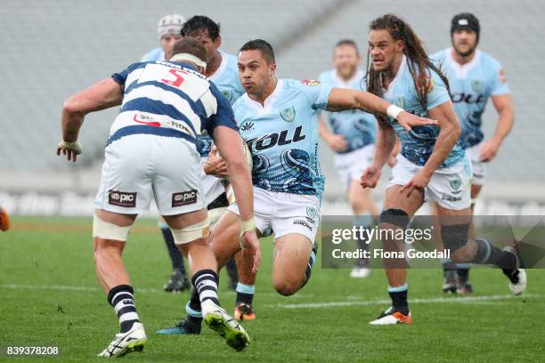 Sam Nock of Northland looks to step during the round two Mitre 10 Cup match between Auckland and Northland at Eden Park on August 26, 2017 in...