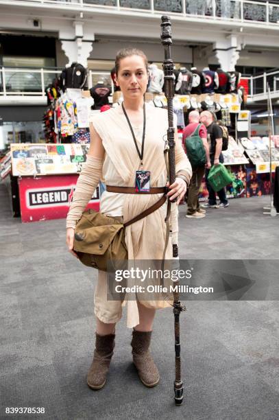 Cosplayer as Rey from Star Wars seen during the London Super Comic Con at Business Design Centre on August 25, 2017 in London, England.