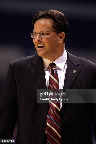 Head coach Tom Crean of the Indiana Hoosiers coaches against the Gonzaga Bulldogs during the Hartford Hall of Fame Showcase on December 6, 2008 in...