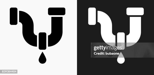stockillustraties, clipart, cartoons en iconen met lekkende pijp pictogram op zwart-wit vector achtergronden - leaking