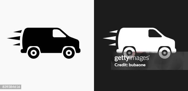 van icon on black and white vector backgrounds - van white background stock illustrations