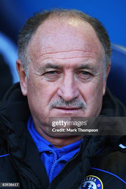 Luiz Felipe Scolari the Chelsea manager is seen before the Barclays Premier League match between Bolton Wanderers and Chelsea at the Reebok Stadium...