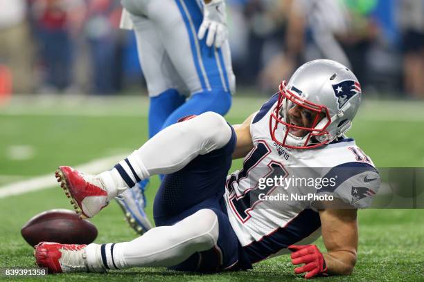 New England Patriots wide receiver Julian Edelman suffered an injury during the first half of an NFL football game against the Detroit Lions in...