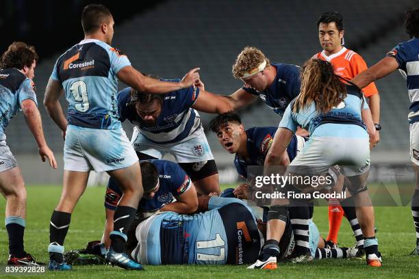 Malakai Fekitoa of Auckland watches the Northland defence during the round two Mitre 10 Cup match between Auckland and Northland at Eden Park on...