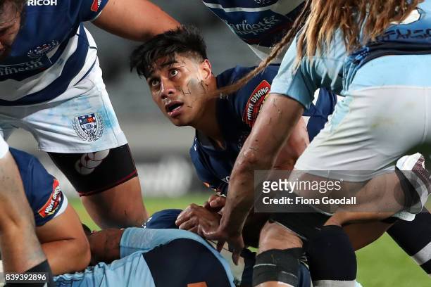 Malakai Fekitoa of Auckland watches the Northland defence during the round two Mitre 10 Cup match between Auckland and Northland at Eden Park on...