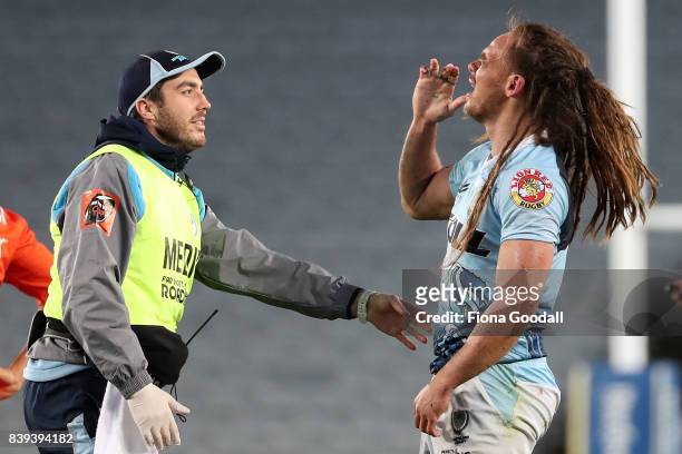 Dan Pryor of Northland is checked for injury during the round two Mitre 10 Cup match between Auckland and Northland at Eden Park on August 26, 2017...