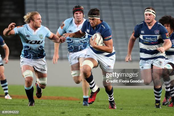 Ben Nee-Nee of Auckland makes a break during the round two Mitre 10 Cup match between Auckland and Northland at Eden Park on August 26, 2017 in...