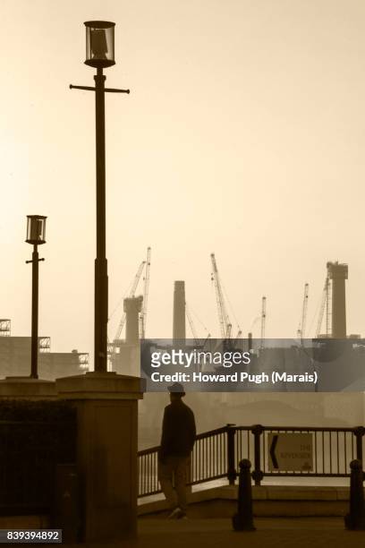 monochrome - battersea power station silhouette stock pictures, royalty-free photos & images