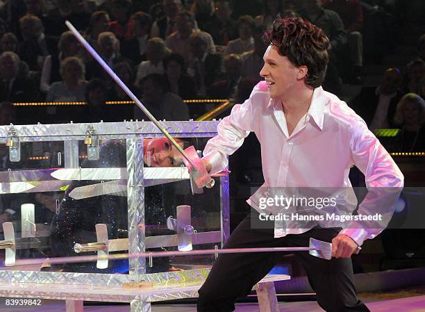 Comedian Oliver Pocher and actress Susan Hoecke perform on stage during Stars In Der Manege At Circus Crone on December 6, 2008 in Munich, Germany.