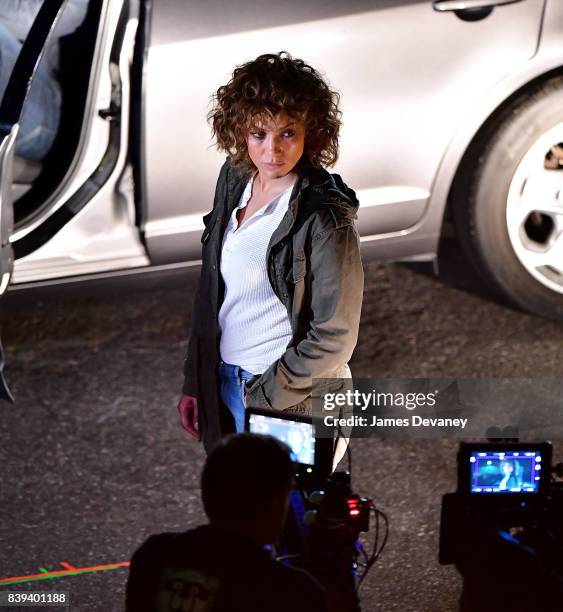 Jennifer Lopez seen on location for 'Shades of Blue' in Manhattan on August 24, 2017 in New York City.