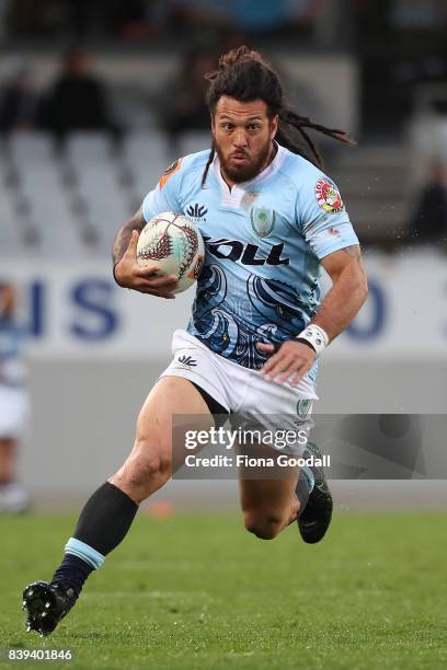 Rene Ranger of Northland makes a break during the round two Mitre 10 Cup match between Auckland and Northland at Eden Park on August 26, 2017 in...