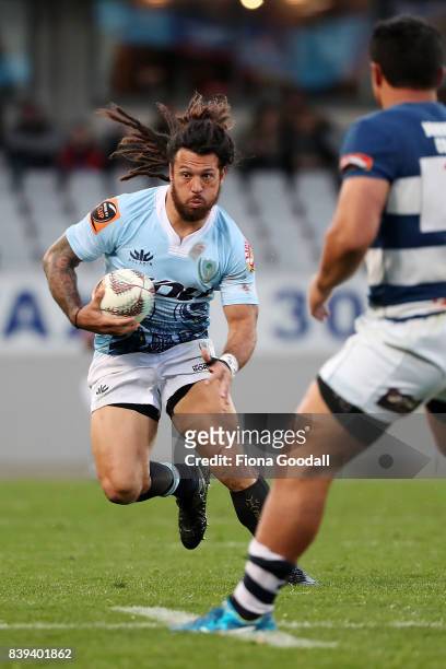 Rene Ranger of Northland makes a break during the round two Mitre 10 Cup match between Auckland and Northland at Eden Park on August 26, 2017 in...