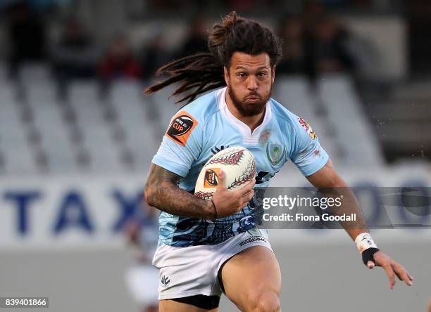 Rene Ranger of Northland makes a break during the round two Mitre 10 Cup match between Auckland and Northland at Eden Park on August 26, 2017 in...