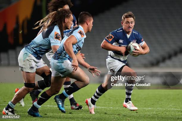 Jono Hickey of Auckland looks for support during the round two Mitre 10 Cup match between Auckland and Northland at Eden Park on August 26, 2017 in...