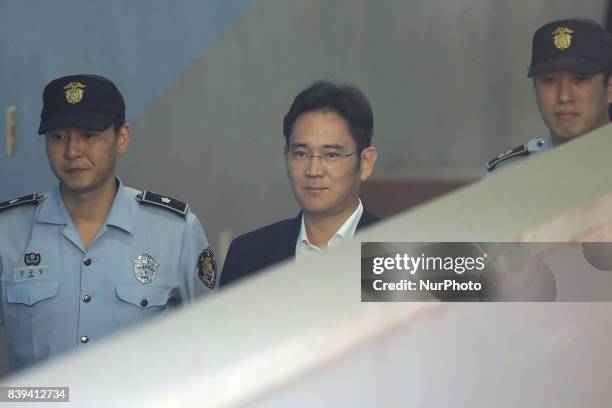 Lee Jae-yong, Samsung Group heir arrives at Seoul Central District Court to hear the bribery scandal verdict on August 25, 2017 in Seoul, South...