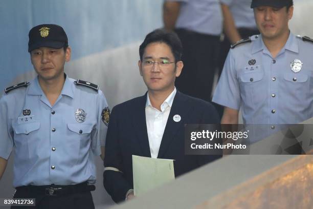 Lee Jae-yong, Samsung Group heir arrives at Seoul Central District Court to hear the bribery scandal verdict on August 25, 2017 in Seoul, South...