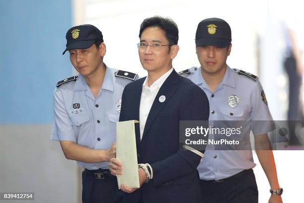 Lee Jae-yong, Samsung Group heir arrives at Seoul Central District Court to hear the bribery scandal verdict on August 25, 2017 in Seoul, South...