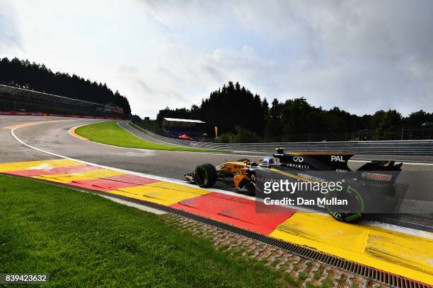 Jolyon Palmer of Great Britain driving the Renault Sport Formula One Team Renault RS17 on track during final practice for the Formula One Grand Prix...