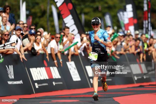 Jocelyn McCauley of the USA on her way to winning IRONMAN 70.3 Vichy on August 26, 2017 in Vichy, France.