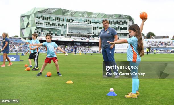 Children take part in All Stars cricket during day one of the 2nd Investec Test between England and the West Indies at Headingley on August 25, 2017...