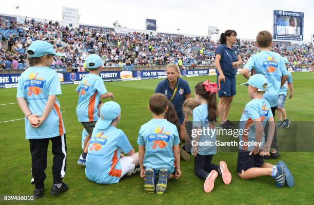 Children take part in All Stars cricket during day one of the 2nd Investec Test between England and the West Indies at Headingley on August 25, 2017...