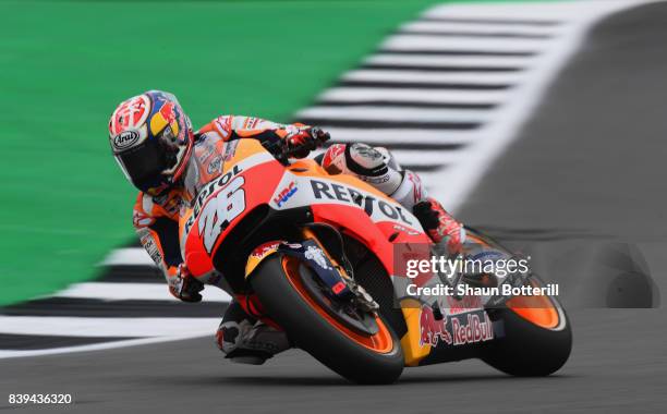 Dani Pedrosa of Spain and Repsol Honda during Free Practice 3 at Silverstone Circuit on August 26, 2017 in Northampton, England.