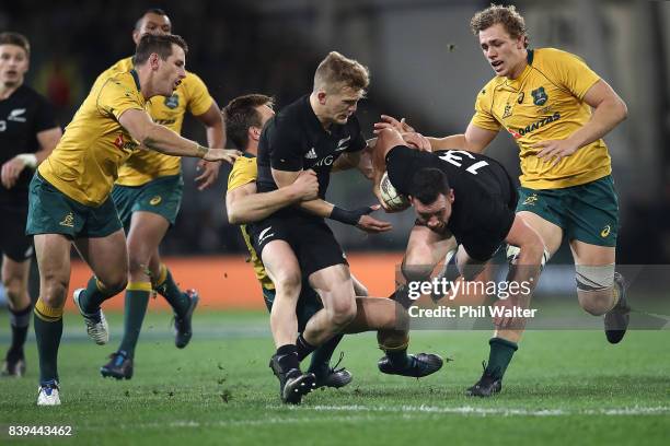 Ryan Crotty of the All Blacks makes a break during The Rugby Championship Bledisloe Cup match between the New Zealand All Blacks and the Australia...