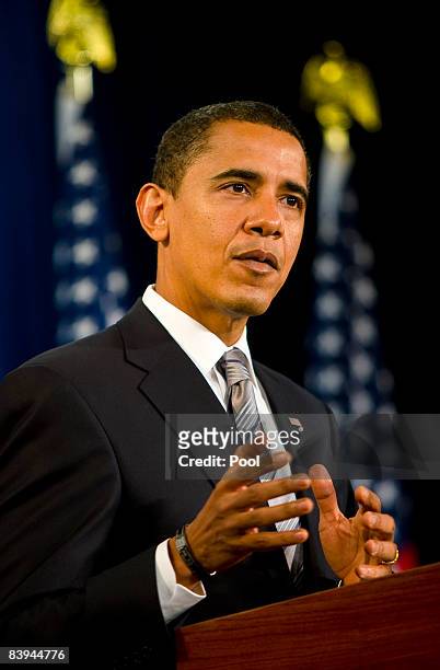 President-elect Barack Obama introduces retired Gen. Eric Shinseki as his choice for Secretary of Veterans Affairs during a press conference at the...