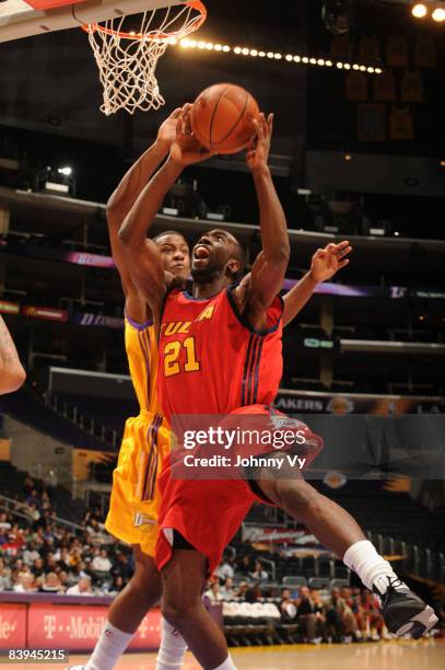 Ronald Dupree of the Tulsa 66ers goes up for a shot during the game against the Los Angeles D-Fenders at Staples Center on December 7, 2008 in Los...