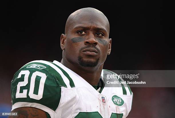 Thomas Jones of the New York Jets looks on against the San Francisco 49ers during an NFL game on December 7, 2008 at Candlestick Park in San...