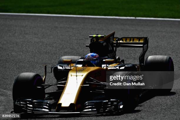 Jolyon Palmer of Great Britain driving the Renault Sport Formula One Team Renault RS17 on track during qualifying for the Formula One Grand Prix of...