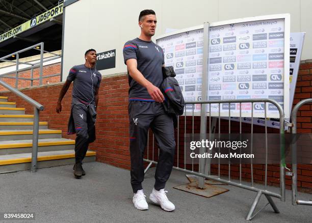 Martin Kelly of Crystal Palace arrives at the stadium prior to the Premier League match between Crystal Palace and Swansea City at Selhurst Park on...