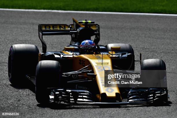 Jolyon Palmer of Great Britain driving the Renault Sport Formula One Team Renault RS17 on track during qualifying for the Formula One Grand Prix of...