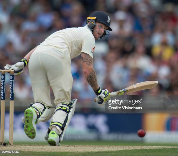 Ben Stokes of England batting during the first day of the second test between England and West Indies at Headingley on August 25, 2017 in Leeds,...